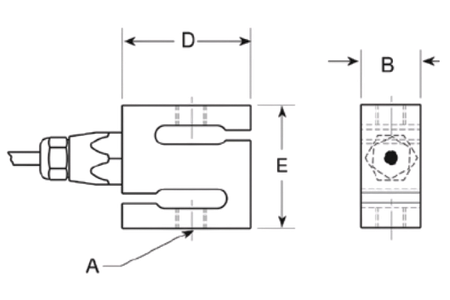 RRS4 dimensional diagram showing A, B, D, E dimensions